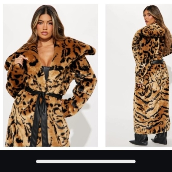 NWT Fashion Nova Leopard Print Teddy Jacket with Black Tie - Picture 2 of 3